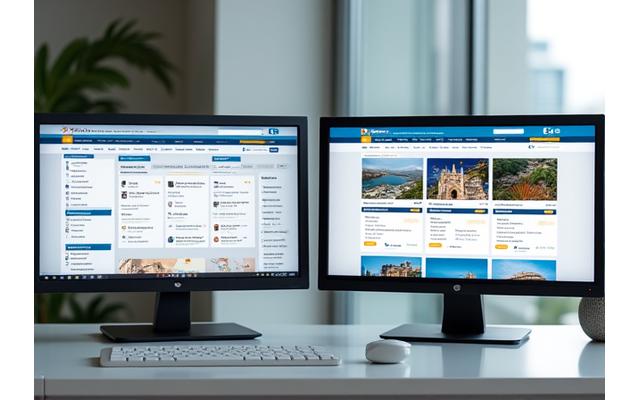 Avant/Après un site web de réservation de voyage, montrant une interface modernisée et plus attrayante.